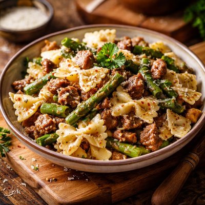Image of Bow Tie Pasta with Sausage and Asparagus