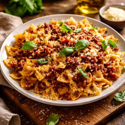 Image of Bow Ties Dressed with No Cook Sun Dried Tomato Sauce