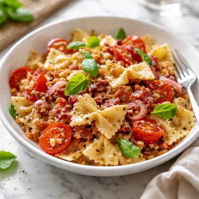 Image of Bow Ties with Bacon Onion and Tomato