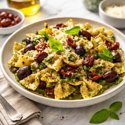 Image of Bow Ties with Pesto Kalamatas and Sun Dried Tomatoes