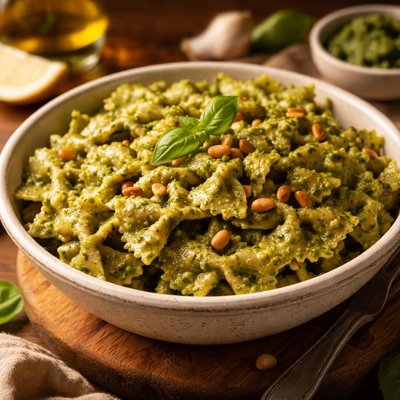 Image of Vegan Bowtie Pasta with Pesto Sauce