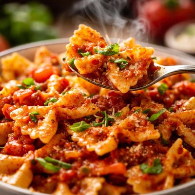Image of Vegan Bowtie Pasta with Tomato Sauce