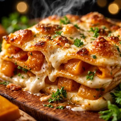 Image of Boxing Day Festive Roast Pumpkin and Cheese Lasagne Lasagna
