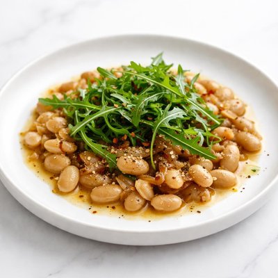 Image of Braised Cannellini Beans with Onions and Arugula