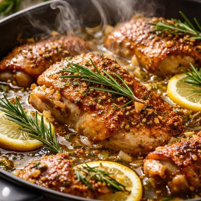 Image of Braised Chicken in Rosemary White Wine Sauce