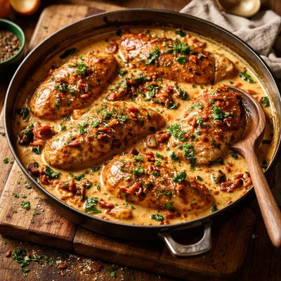 Image of Braised Chicken in Sun Dried Tomato Cream Sauce