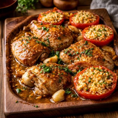 Image of Braised Chicken with Gratin Tomatoes
