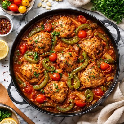Image of Braised Chicken with Green Peppers and Tomatoes