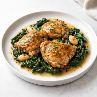 Image of Braised Garlic Chicken and Spinach