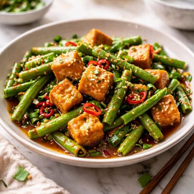 Image of Braised Green Beans with Fried Tofu