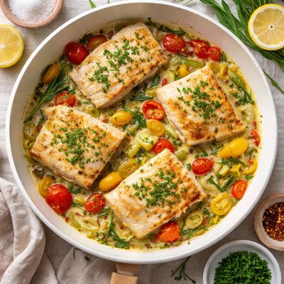 Image of Braised Halibut with Tarragon and Chives