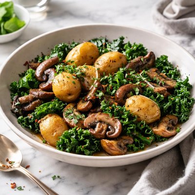 Image of Braised Kale Potatoes and Mushrooms
