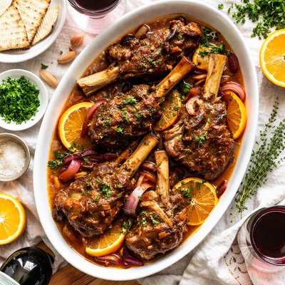 Image of Braised Lamb Shanks in Orange Merlot Sauce Passover