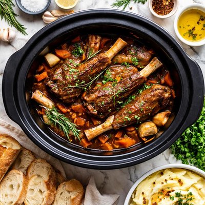 Image of Braised Lamb Shanks with Garlic and Rosemary Crock Pot