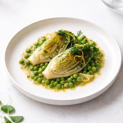 Image of Braised Lettuce with Peas and Lemon