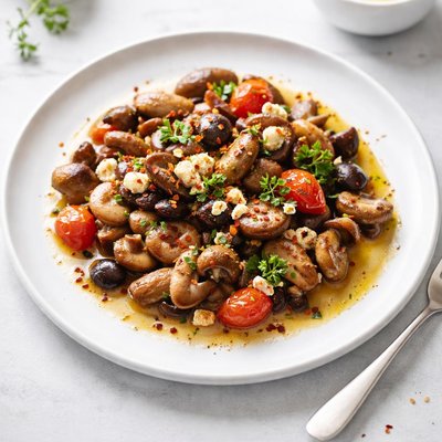 Image of Champiñones Estofados al Estilo de la Dieta Mediterránea