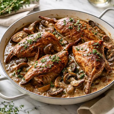 Image of Braised Pheasant in Remarkable Mushroom Gravy