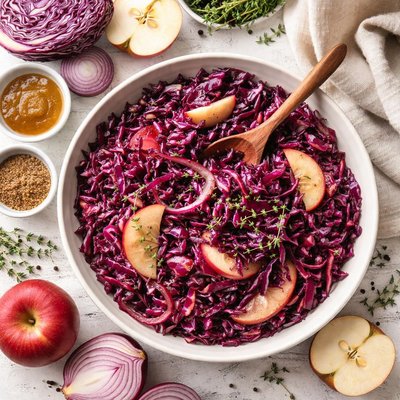 Image of Braised Red Cabbage with Red Onion and Apples