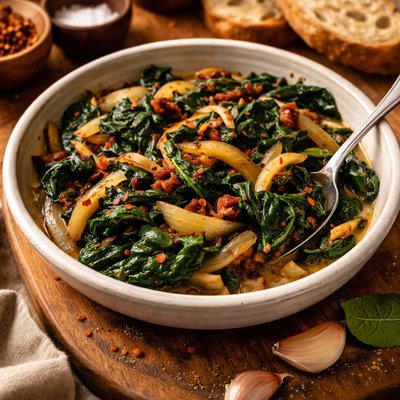 Image of Braised Spinach and Onion with Variations