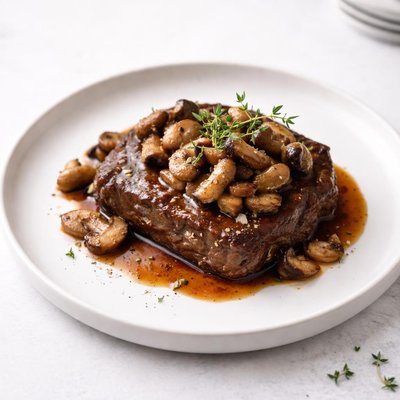 Image of Braised Steak with Buttery Mushrooms