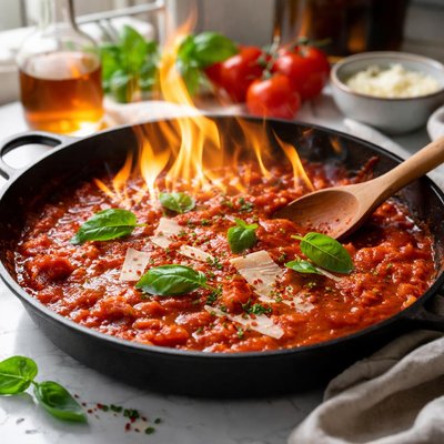 Image of Brandied Tomato Sauce Flambe