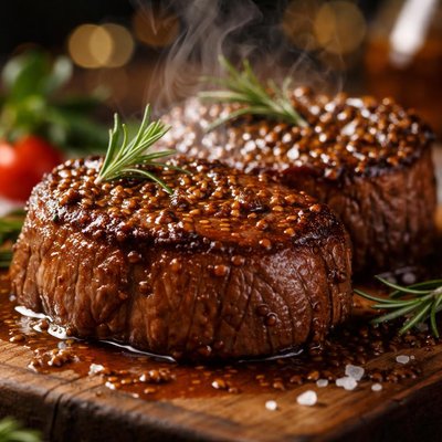 Image of Brandy and Mustardglazed Tenderloin Steaks
