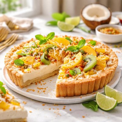 Image of Brazilian Coconut Pie with Tropical Fruit