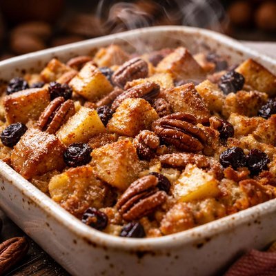Image of Bread Pudding with Apples Pecans and Raisins