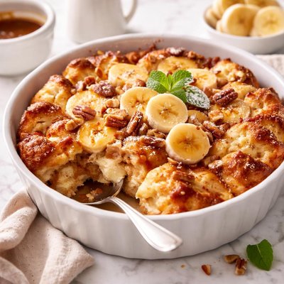 Image of Bread Pudding with Bananas and Cream Cheese