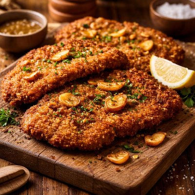 Image of Breaded Beef Fillets with Garlic Filetes Empanados Con Ajo