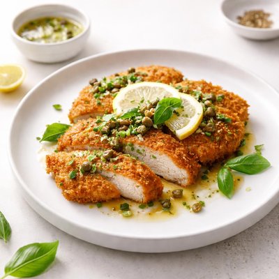 Image of Breaded Chicken Cutlets with Lemon Basil Sauce