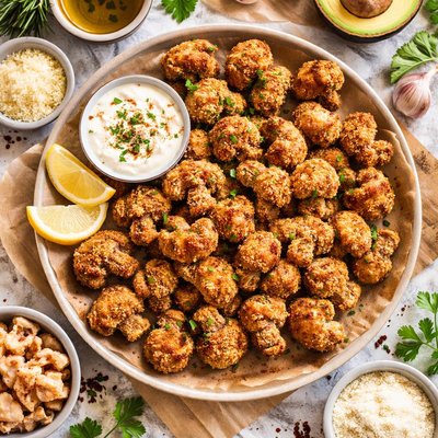 Image of Champiñones empanizados bajos en sodio.