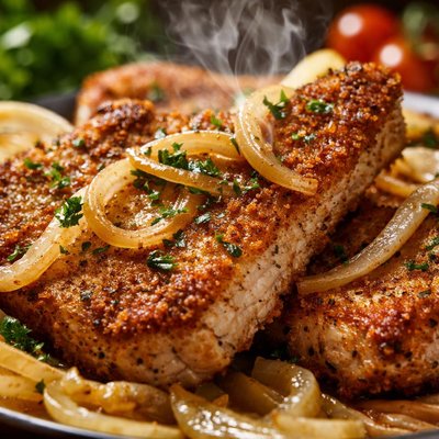 Image of Breaded Pork Chops with Onion