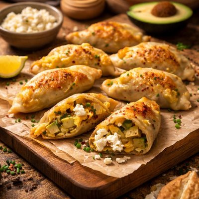 Image of Breakfast Potstickers with Avocado and Goat Cheese