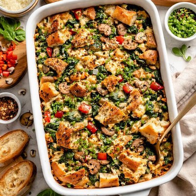 Image of Breakfast Strata with Spinach and Mushroom