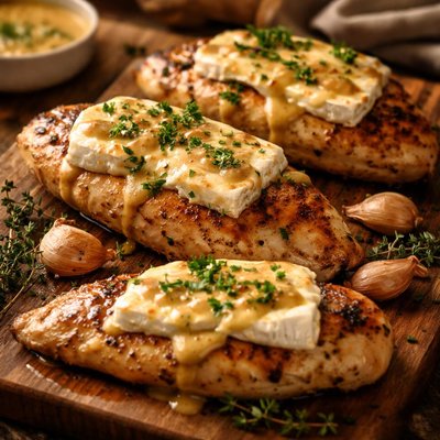 Image of Brie Topped Dijon Chicken Breasts