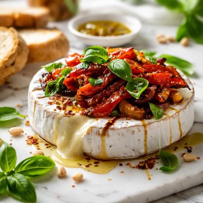 Image of Brie with Roasted Peppers and Basil