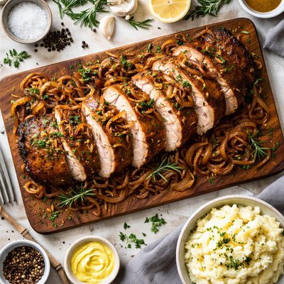 Image of Brined and Roasted Pork Loin W Caramelized Onions