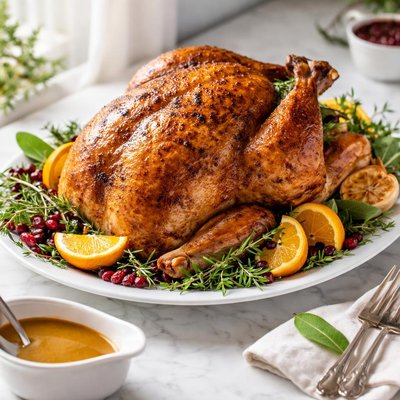 Image of Brined and Roasted Thanksgiving Turkey with Simple Gravy