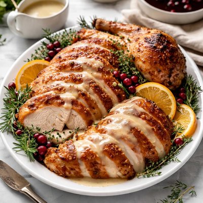 Image of Brined Maple Turkey with Cream Gravy