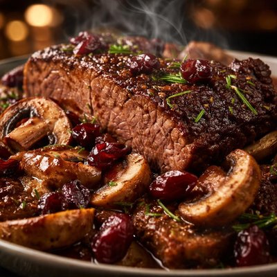 Image of Brisket with Portabella Mushrooms and Dried Cranberries