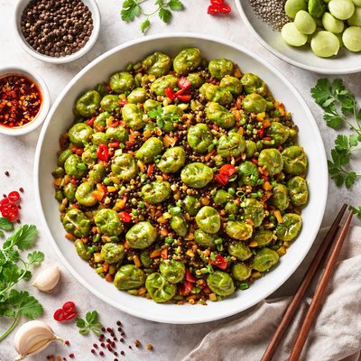 Image of Broad Beans Fava Beans Stir Fried with Szechuan Pepper