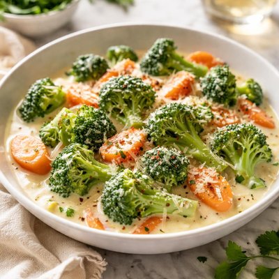 Image of Broccoli and Carrots in Creamy Parmesan Sauce