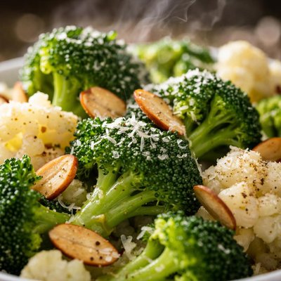Image of Broccoli and Cauliflower with Almonds and Cheese