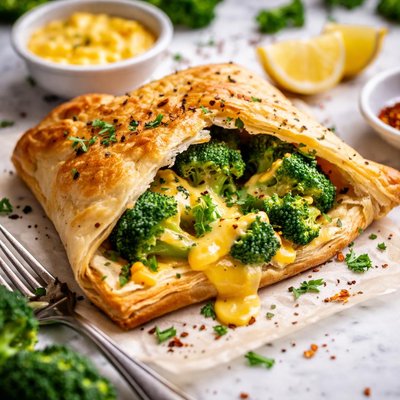 Image of Broccoli and Cheese Sauce Baked in a Pocket