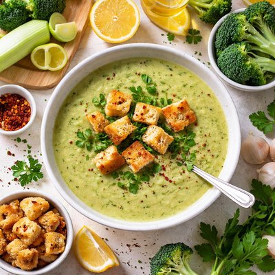 Image of Broccoli and Leek Soup with Croutons Low Fat