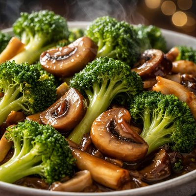 Image of Broccoli and Mushrooms in Oyster Sauce