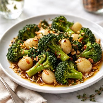 Image of Broccoli and Pearl Onions with a Sherry Glaze