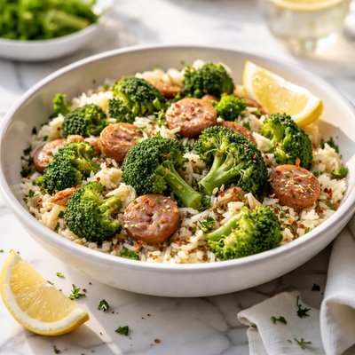 Image of Broccoli and Sausage with Rice