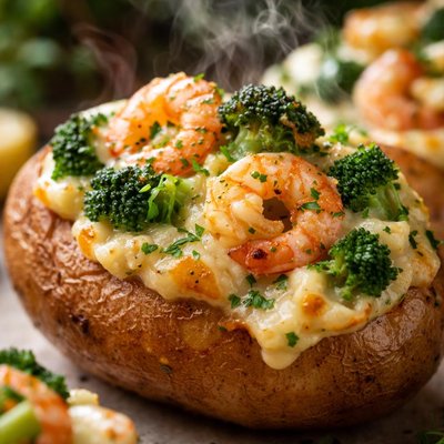 Image of Broccoli and Shrimp Stuffed Potatoes